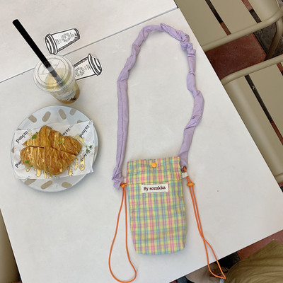 Korea väike ruudukujuline mobiiltelefonide kott naiste mini väike õlakott Armas ruuduline ristkere käekott daamile