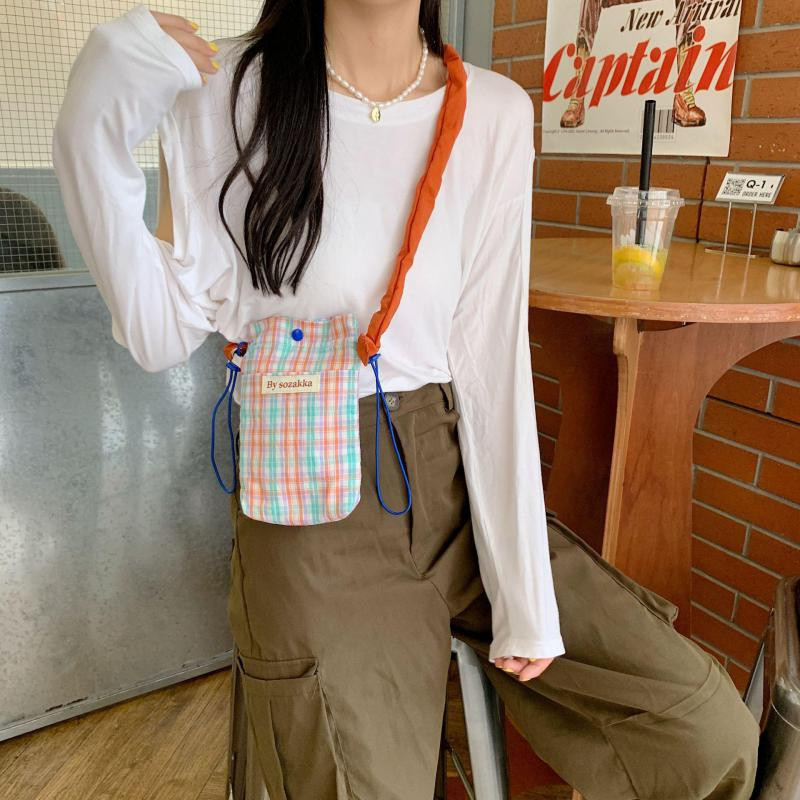 Korea väike ruudukujuline mobiiltelefonide kott naiste mini väike õlakott Armas ruuduline ristkere käekott daamile