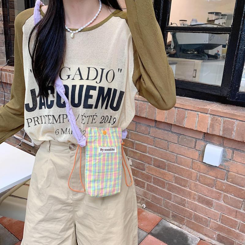 Korea väike ruudukujuline mobiiltelefonide kott naiste mini väike õlakott Armas ruuduline ristkere käekott daamile