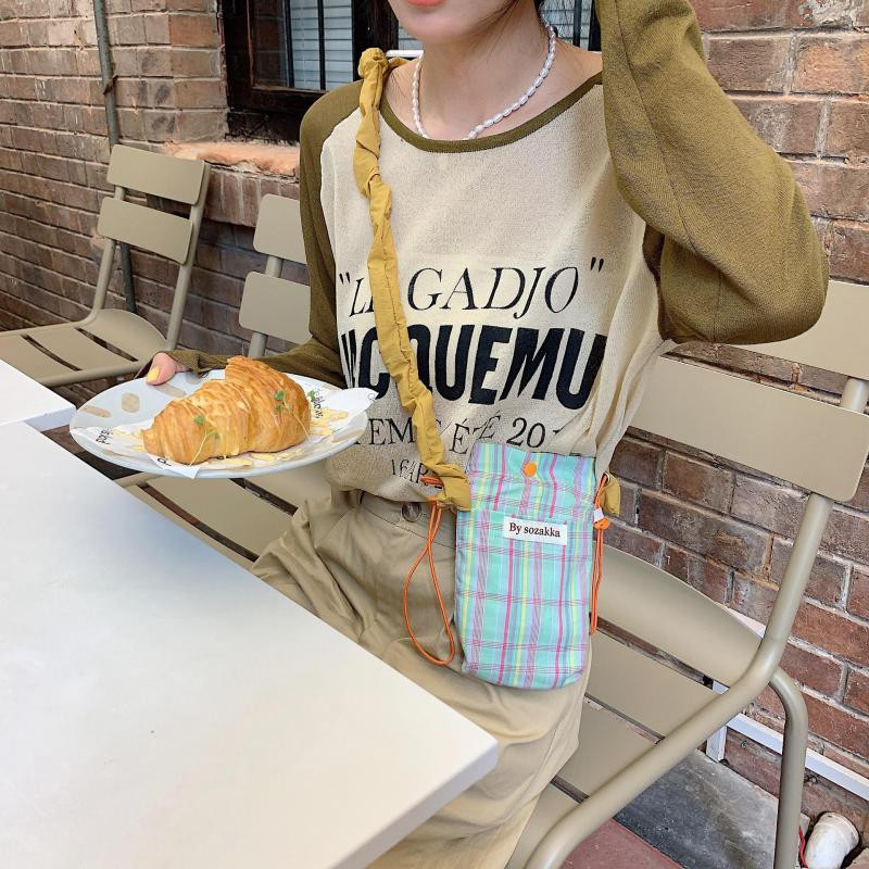 Korea väike ruudukujuline mobiiltelefonide kott naiste mini väike õlakott Armas ruuduline ristkere käekott daamile