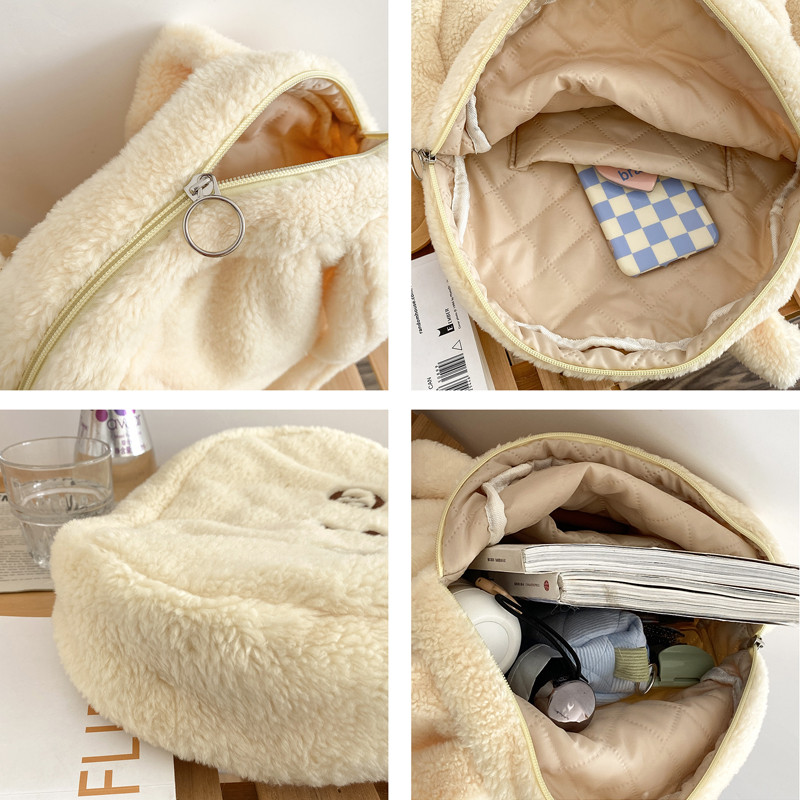 Γυναικεία βελούδινη τσάντα ώμου Hylhexyr Cute Bear με φερμουάρ Τσάντες Messenger 2021 Φθινοπωρινή και Χειμερινή γυναικεία τσάντα