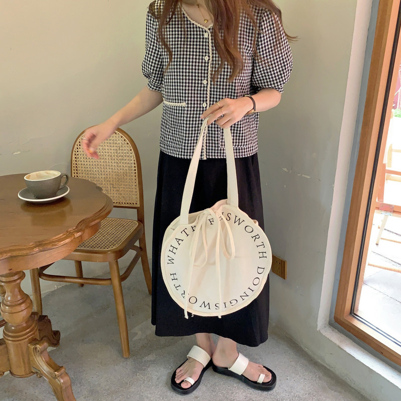 Hylhexyr naiste ümmargune õlakott Kirjaga lõuendikotid Lihtne, suure mahutavusega kaasaskantav vabaaja käekott.