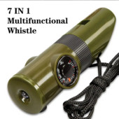 7-ühes roheline hädaolukorra ellujäämise vile kompass termomeeter Taskulamp luup Multifunktsionaalne tööriistad väljas matkamise tarvikud