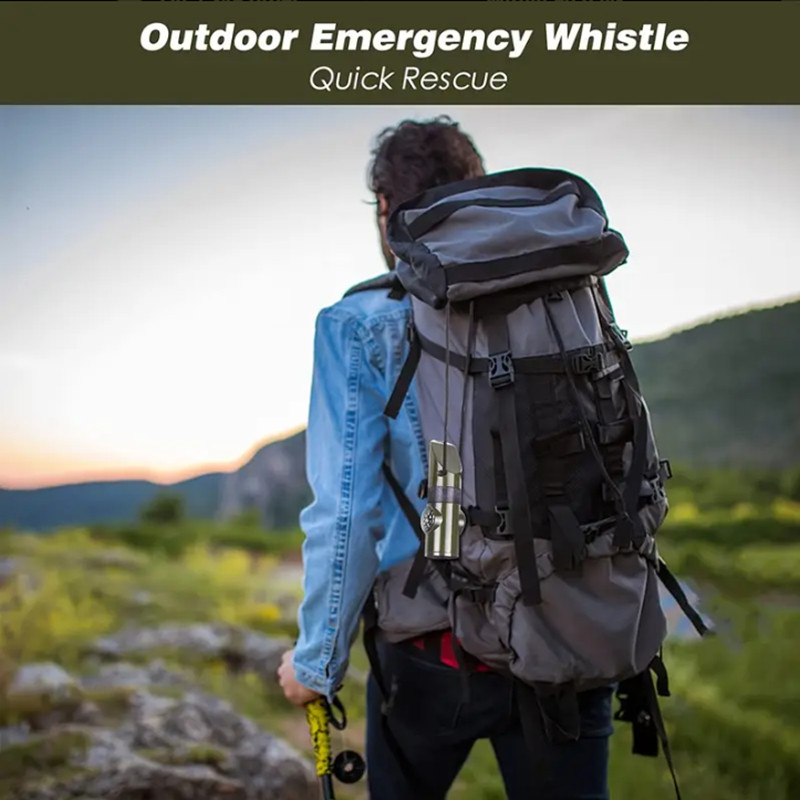 7-ühes roheline hädaolukorra ellujäämise vile kompass termomeeter Taskulamp luup Multifunktsionaalne tööriistad väljas matkamise tarvikud