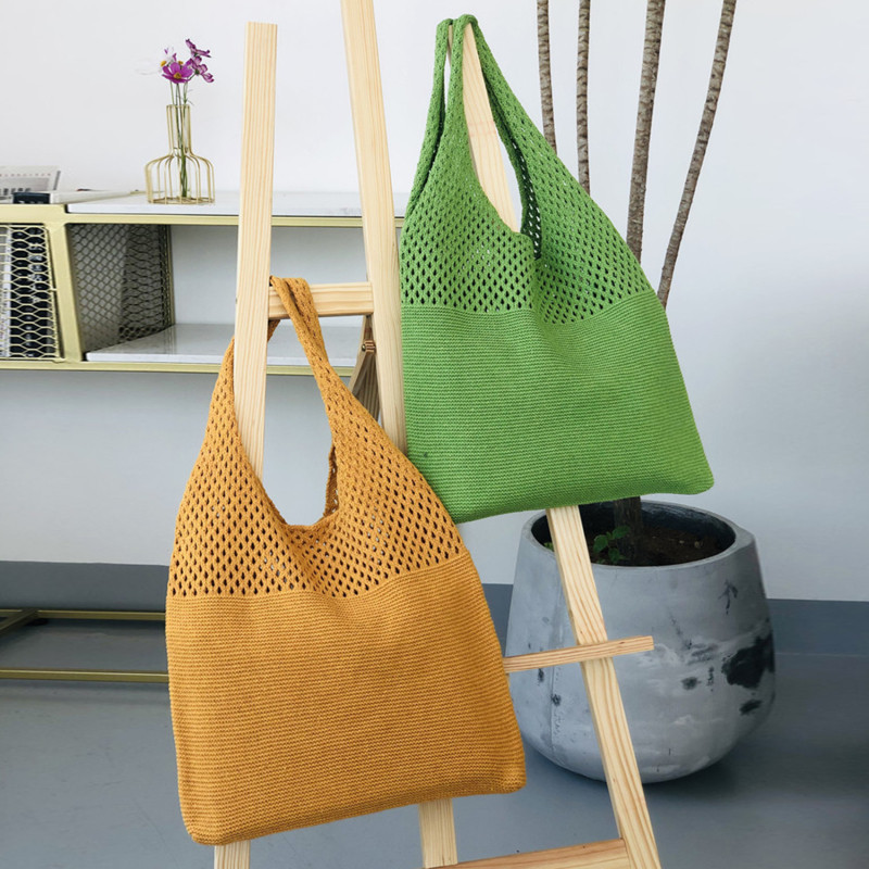 Retro õõnes naiste õlakott Lihtne vabaaja kootud naiste käekott Suure mahutavusega suvine rannavesti kott Ostukotid 2023