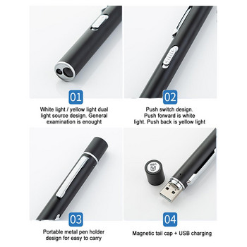Светлина за щипка за писалка USB презареждане Лампа за писалка Удобно медицинско фенерче Преносимо външно къмпинг аварийно мини джобно LED фенерче