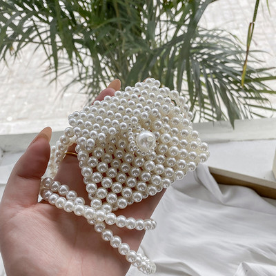 Μίνι μαργαριταρένια τσάντα Κομψή γυναικεία χειροποίητη τσάντα με χάντρες Γυναικεία αξεσουάρ κραγιόν ώμου Πορτοφόλι Βραδινό γαμήλιο πάρτι Μαργαριτάρι τσάντες