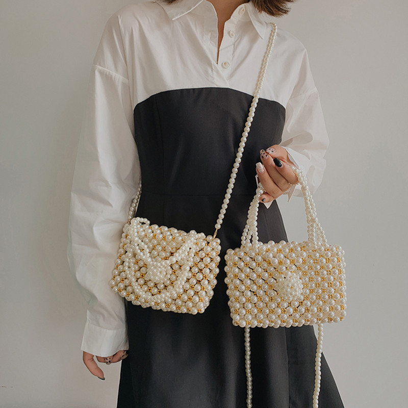 Μίνι μαργαριταρένια τσάντα Κομψή γυναικεία χειροποίητη τσάντα με χάντρες Γυναικεία αξεσουάρ κραγιόν ώμου Πορτοφόλι Βραδινό γαμήλιο πάρτι Μαργαριτάρι τσάντες