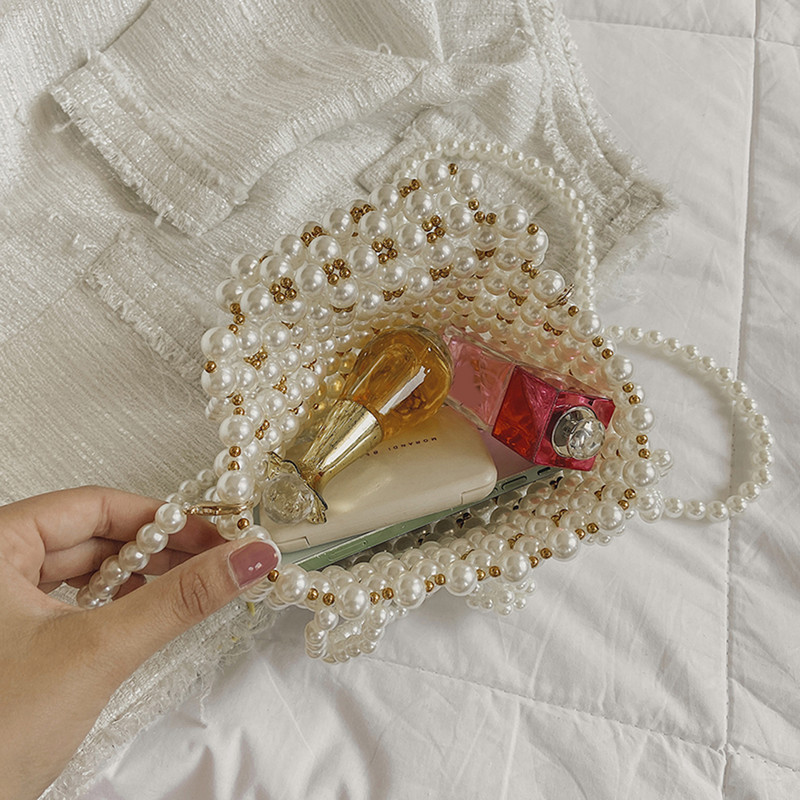 Μίνι μαργαριταρένια τσάντα Κομψή γυναικεία χειροποίητη τσάντα με χάντρες Γυναικεία αξεσουάρ κραγιόν ώμου Πορτοφόλι Βραδινό γαμήλιο πάρτι Μαργαριτάρι τσάντες