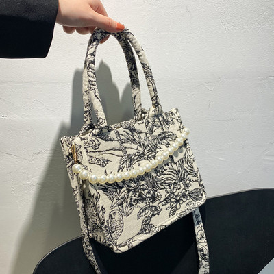 Keskkonnasõbralik riidest õlakott naistele 2021. aasta lõuendiprint Väike ruudukujuline käekott Naistele Paks pärlkettkott reisimiseks Crossbody