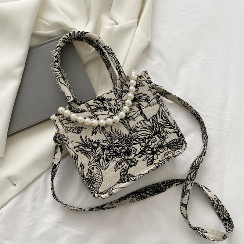 Keskkonnasõbralik riidest õlakott naistele 2021. aasta lõuendiprint Väike ruudukujuline käekott Naistele Paks pärlkettkott reisimiseks Crossbody