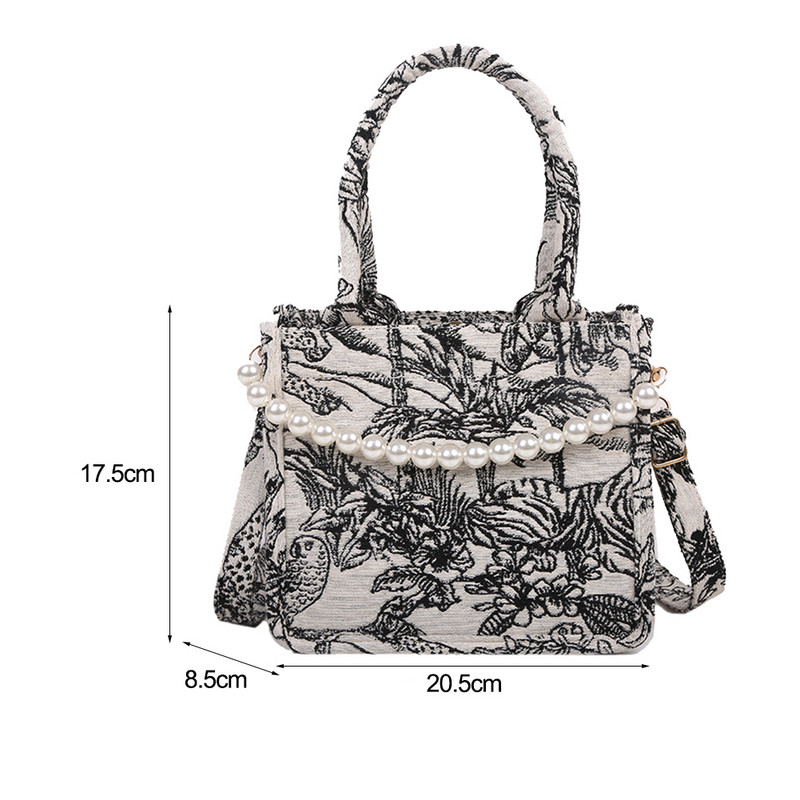 Keskkonnasõbralik riidest õlakott naistele 2021. aasta lõuendiprint Väike ruudukujuline käekott Naistele Paks pärlkettkott reisimiseks Crossbody
