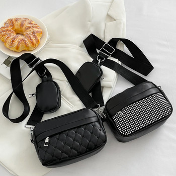 Дамски чанти през рамо 2 в 1 Модна чанта за през рамо Комбиниран комплект с ромбовидна кожена регулируема презрамка Дамска чанта