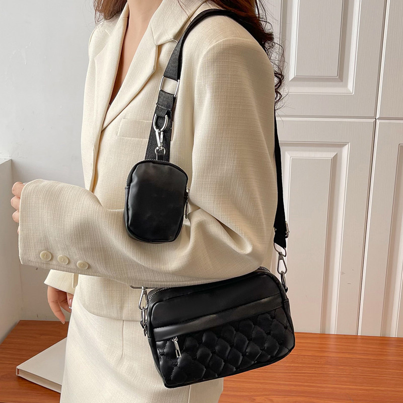 Naiste Crossbody kotid 2-ühes Moodne õlakott Rombimustriga nahast reguleeritava rihmaga kombineeritud komplekt Naiste rahakott