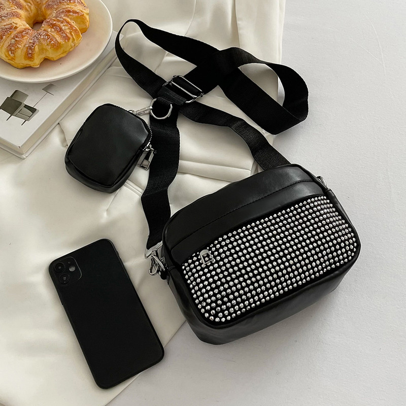 Naiste Crossbody kotid 2-ühes Moodne õlakott Rombimustriga nahast reguleeritava rihmaga kombineeritud komplekt Naiste rahakott