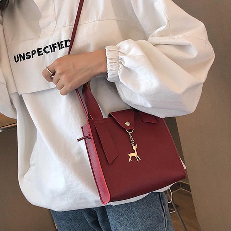 Νέα μόδα γυναικείες δερμάτινες τσάντες PU Μικρή τετράγωνη τσάντα ώμου Γυναικεία ελάφια διακοσμητικά χιαστί Τσάντες Lady Messenger Τσάντα Sac A Main