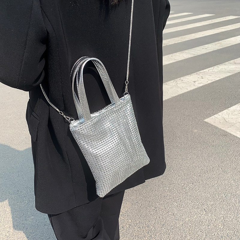 Τσάντες ώμου Pure Solid Chain Rhinestone Κομψές γυναικείες casual μικρές τσάντες τσάντες τσάντες ελεύθερου χρόνου για γυναίκες