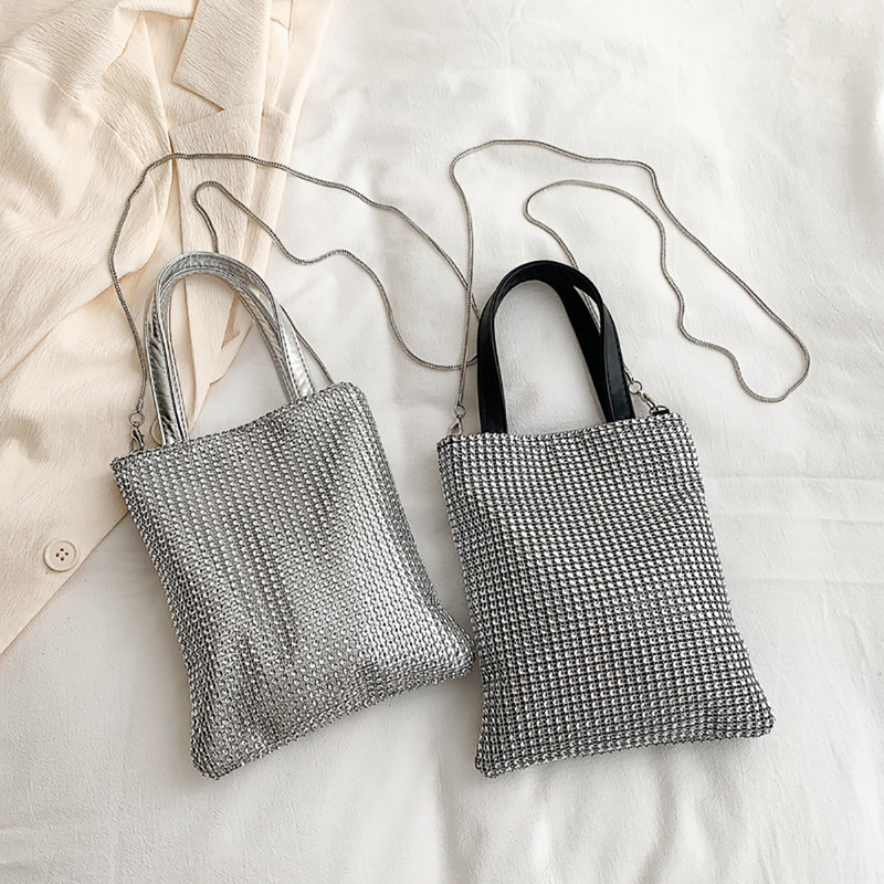 Τσάντες ώμου Pure Solid Chain Rhinestone Κομψές γυναικείες casual μικρές τσάντες τσάντες τσάντες ελεύθερου χρόνου για γυναίκες