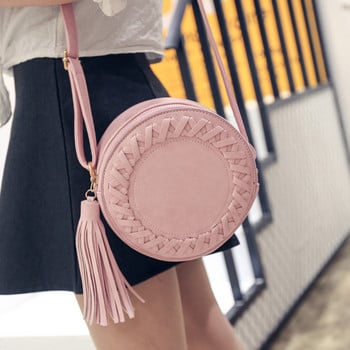 Нова модна дамска чанта Tassel Round Weave Cross Body чанта през рамо Дамска ръчна чанта от изкуствена кожа Сладка плажна чанта за момиче Bolsos Mujer