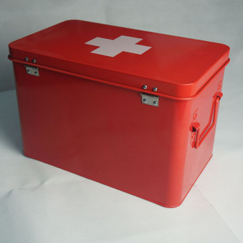 Кутия за съхранение на лекарства за оцеляване Преносима дръжка Комплект за първа помощ Метална кутия за първа помощ Комплект с голямо пространство Водоустойчив прахоустойчив
