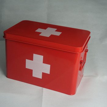 Кутия за съхранение на лекарства за оцеляване Преносима дръжка Комплект за първа помощ Метална кутия за първа помощ Комплект с голямо пространство Водоустойчив прахоустойчив