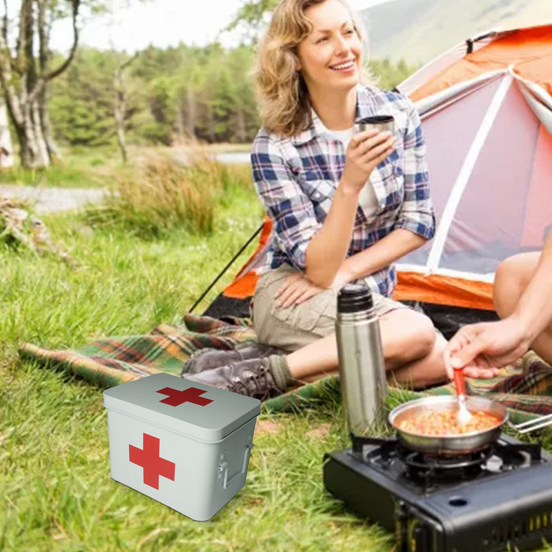 Κουτί αποθήκευσης Survival Medicine Φορητή λαβή κιτ πρώτων βοηθειών Μεταλλικό κιτ πρώτων βοηθειών με μεγάλο χώρο αδιάβροχο, ανθεκτικό στη σκόνη