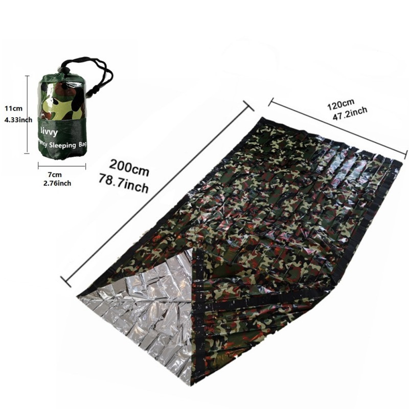 Hädaabi termiline telkimine matkamine magamiskott vile õues paar FistAids seiklus magammistekk PET-kilest kamuflaažimatt