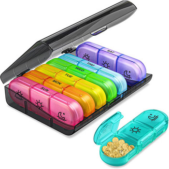 Weekly Pill Organizer 3 φορές την ημέρα, BUG HULL Daily Medicine Organizer Φορητό κουτί χαπιών 7 ημερών με μεγάλα διαμερίσματα υγρασία