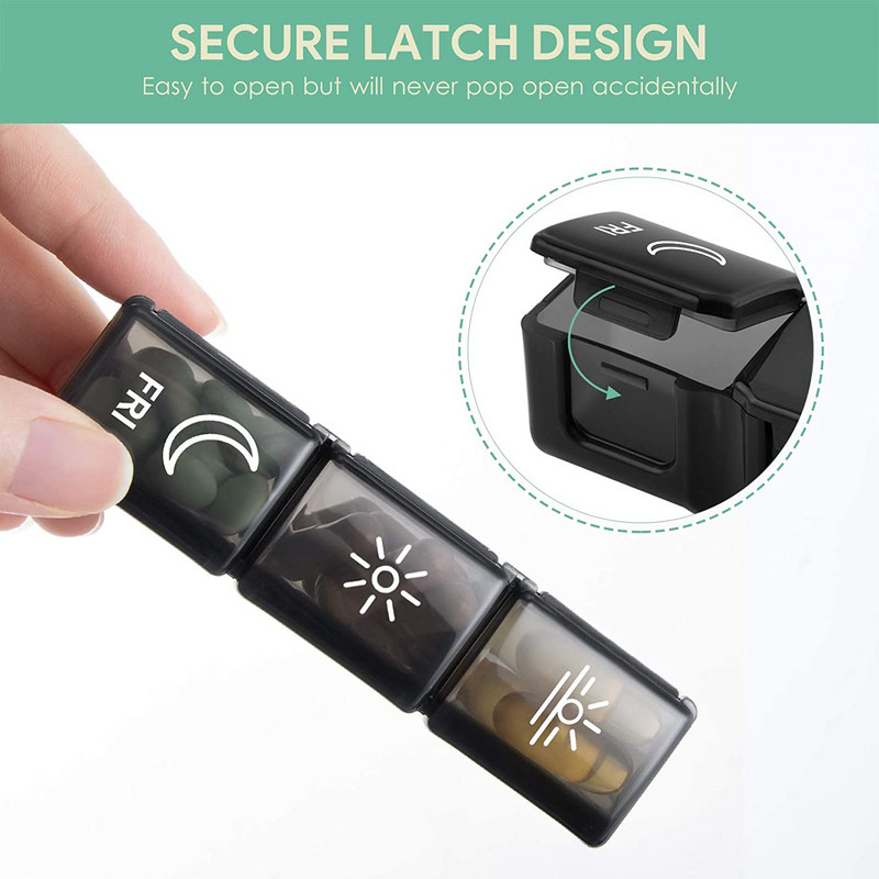 Iknedēļas tablešu organizators 3 reizes dienā, BUG HULL ikdienas zāļu organizators Pārnēsājams 7 dienu tablešu kastīte ar lieliem mitruma nodalījumiem