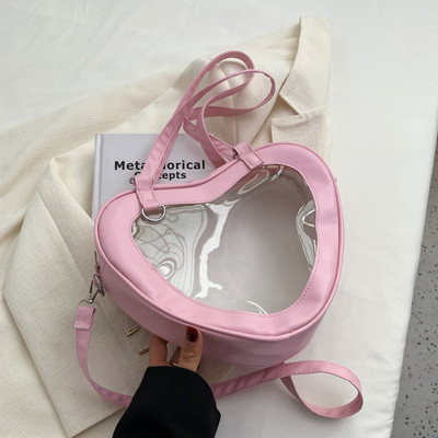 Модните жени обичат прозрачна чанта през рамо във формата на сърце PVC прозрачна дамска дамска чанта за момичета под мишниците Ежедневна ежедневна чанта за пътуване Totes Портмоне