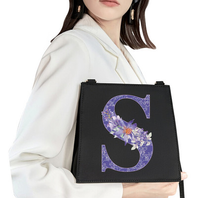 2022 Fashion Woman Brand Purple Flower Commuter Geantă de umăr Nume inițial Literă Model Imprimare Geantă Square Doamnelor Basic Tote Bag