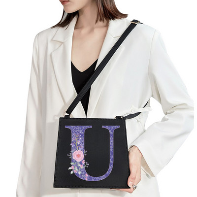 2022 Fashion Woman Brand Purple Flower Commuter Geantă de umăr Nume inițial Literă Model Imprimare Geantă Square Doamnelor Basic Tote Bag