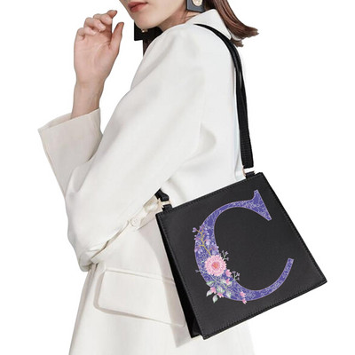 2022 Fashion Woman Brand Purple Flower Commuter Geantă de umăr Nume inițial Literă Model Imprimare Geantă Square Doamnelor Basic Tote Bag