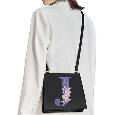 2022 Fashion Woman Brand Purple Flower Commuter Geantă de umăr Nume inițial Literă Model Imprimare Geantă Square Doamnelor Basic Tote Bag