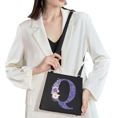 2022 Fashion Woman Brand Purple Flower Commuter Geantă de umăr Nume inițial Literă Model Imprimare Geantă Square Doamnelor Basic Tote Bag