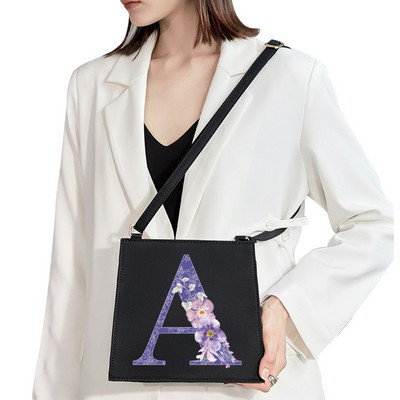 2022 Fashion Woman Brand Purple Flower Commuter Geantă de umăr Nume inițial Literă Model Imprimare Geantă Square Doamnelor Basic Tote Bag