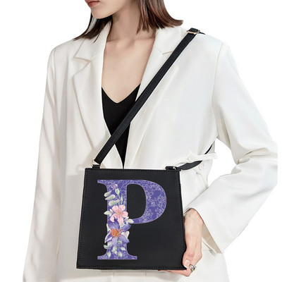 2022 Fashion Woman Brand Purple Flower Commuter Geantă de umăr Nume inițial Literă Model Imprimare Geantă Square Doamnelor Basic Tote Bag