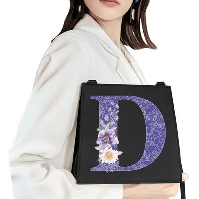 2022 Fashion Woman Brand Purple Flower Commuter Geantă de umăr Nume inițial Literă Model Imprimare Geantă Square Doamnelor Basic Tote Bag