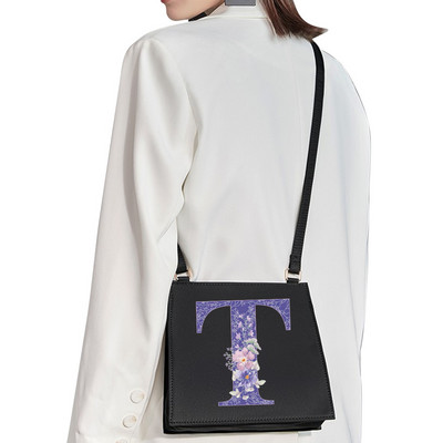 2022 Fashion Woman Brand Purple Flower Commuter Geantă de umăr Nume inițial Literă Model Imprimare Geantă Square Doamnelor Basic Tote Bag