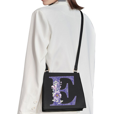 2022 Fashion Woman Brand Purple Flower Commuter Geantă de umăr Nume inițial Literă Model Imprimare Geantă Square Doamnelor Basic Tote Bag
