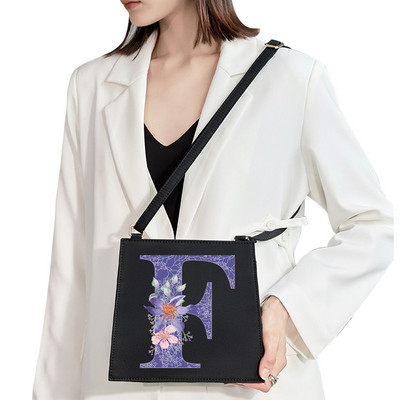 2022 Fashion Woman Brand Purple Flower Commuter Geantă de umăr Nume inițial Literă Model Imprimare Geantă Square Doamnelor Basic Tote Bag