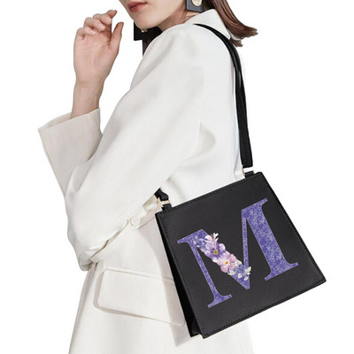 2022 Fashion Woman Brand Purple Flower Commuter Geantă de umăr Nume inițial Literă Model Imprimare Geantă Square Doamnelor Basic Tote Bag