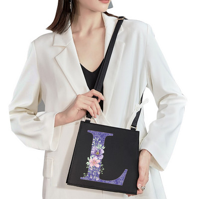 2022 Fashion Woman Brand Purple Flower Commuter Geantă de umăr Nume inițial Literă Model Imprimare Geantă Square Doamnelor Basic Tote Bag