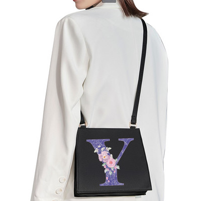 2022 Fashion Woman Brand Purple Flower Commuter Geantă de umăr Nume inițial Literă Model Imprimare Geantă Square Doamnelor Basic Tote Bag