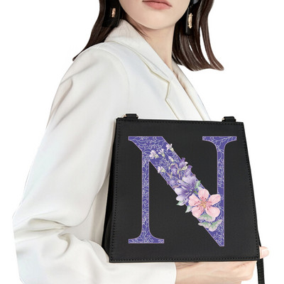 2022 Fashion Woman Brand Purple Flower Commuter Geantă de umăr Nume inițial Literă Model Imprimare Geantă Square Doamnelor Basic Tote Bag