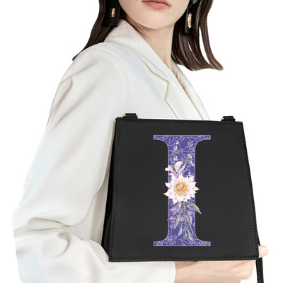 2022 Fashion Woman Brand Purple Flower Commuter Geantă de umăr Nume inițial Literă Model Imprimare Geantă Square Doamnelor Basic Tote Bag