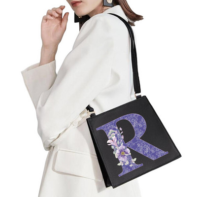 2022 Fashion Woman Brand Purple Flower Commuter Geantă de umăr Nume inițial Literă Model Imprimare Geantă Square Doamnelor Basic Tote Bag