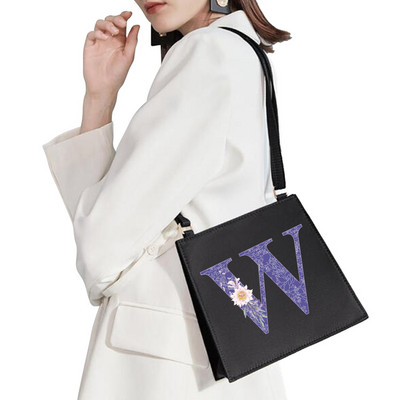 2022 Fashion Woman Brand Purple Flower Commuter Geantă de umăr Nume inițial Literă Model Imprimare Geantă Square Doamnelor Basic Tote Bag