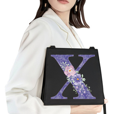 2022 Fashion Woman Brand Purple Flower Commuter Geantă de umăr Nume inițial Literă Model Imprimare Geantă Square Doamnelor Basic Tote Bag