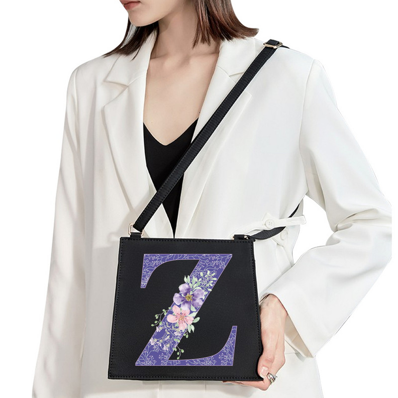 2022 Fashion Woman Brand Purple Flower Commuter Geantă de umăr Nume inițial Literă Model Imprimare Geantă Square Doamnelor Basic Tote Bag